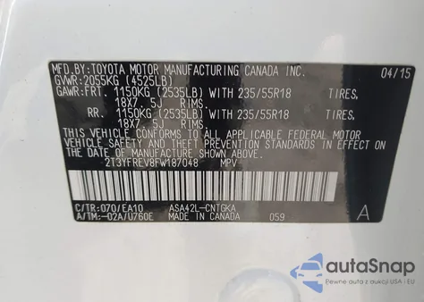 2015 Toyota Rav4 Limited from USA, damaged, VIN 2T3YFREV8FW187048